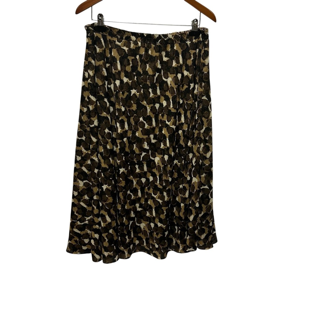 Coldwater Creek Women Boho Earthy Skirt PL Brown Animal Print Elastic Waist